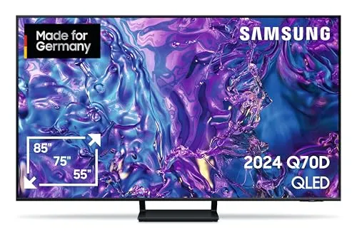 Samsung QLED 4K Q70D 65 Zoll Smart TV - Fernseher mit beeindruckendem 4K QLED-Display für lebendige Farben und HDR, ideal für ein erstklassiges Fernseherlebnis.