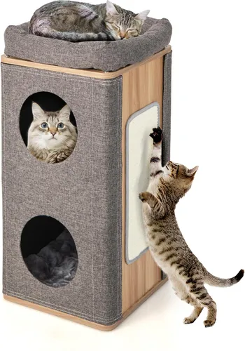 GOPLUS 3-stufiges Katzenhaus mit Kratzbrett und Kissen von Goplus