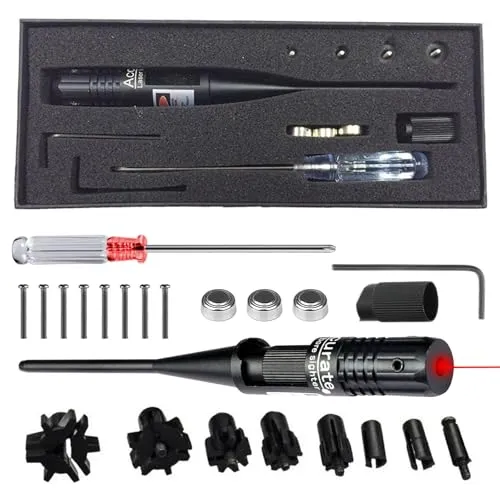 BORDEAG Bore Sighter, Bohrvisier-Kit, .22 Bis .50 Kaliber Mit Tragebox Leichter, Boresight, Hochwertige Aluminiumlegierung, Boresight-Kollimator Für Horizontale Kalibrierung(Rotlicht)