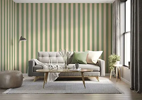 New Walls Streifentapete grün beige Vliesapete für Wohnzimmer, Küche, Schlafzimmer leicht strukturiert & matt| 10,05 x 0,53 m