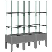 vidaXL Pflanzkübel mit Rankgitter Hellgrau 120x40x142,5 cm - Pflanzenkästen & Spaliere – Langlebiger Pflanzkübel mit integriertem Spalier, ideal für Kletterpflanzen und mit elegantem Rattan-Design für deinen Außenbereich.