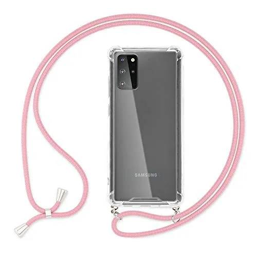 NALIA Handykette für Samsung Galaxy S20 Plus - Transparentes Hybrid-Case & Band - HANGIT (Anti-Gelb Rückseite & Verstellbar) - Marke aus Berlin, Farbe:Rosa