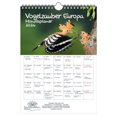 Vogelzauber Europa Planer DIN A4 Kalender für 2026 Vogel - Seelenzauber