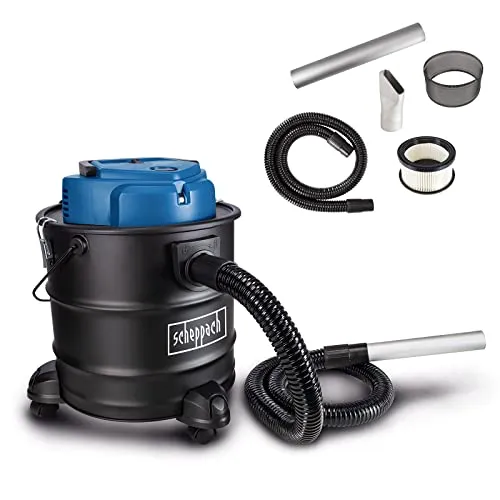 Scheppach AVC20 Aschesauger für Kamin - 1200W Leistung, 20L Metallbehälter mit Filterreinigungsfunktion und flexibler, feuerfester Schlauch
