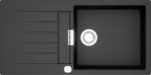 Schock Signus D-100L A Puro Granitspüle - Sanitäranlagen & Zubehör, elegante schwarze Granitspüle mit reversibler Beckenkonfiguration und Exzenterbetätigung, ideal für moderne Küchen.