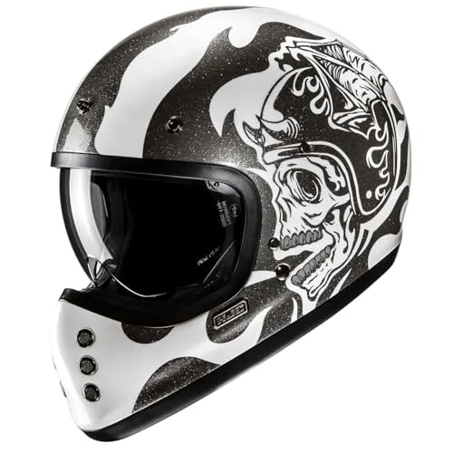 HJC V60 Flame MC5 Integraler Motorradhelm L - Robuster Integraler Helm aus Fiberglasverbundstoff, nur ca. 1400 g leicht. Mit Notfallset für schnelles Entfernen der Wangenpolster und integrierter, kratzfester Sonnenblende. Ideal für Komfort und Sicherheit beim Fahren.