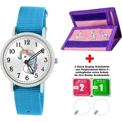 Brecjon Armbanduhr Mädchen Einhorn Geldbörse 5ATM Displayschutz Armband hellblau 911