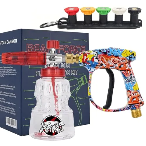 Bear Force Hochdruckreiniger Wasserpistole M22-ID14 mm und 1/4 Zoll Schnellentriegelung, Schneeschaumkanone, 1 l Flasche, perfekt für Autowäsche und Hofreinigung