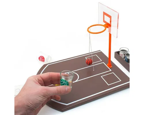 Goods+Gadgets Spiel Basketball Trinkspiel – Mini Shotglas Spiel für Party & Spaß zu Hause, Partyspiel Basketball, mit 6 Schnapsgläsern