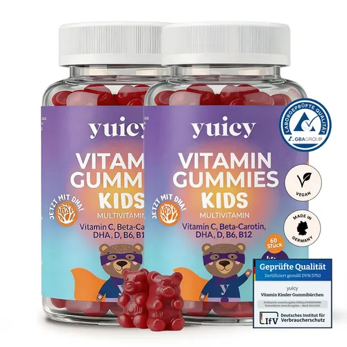 Multivitamin Komplex für Kinder - Hochdosierte Gummibärchen - Vegan - Nahrungsergänzungsmittel mit 8 essenziellen Nährstoffen zur Förderung von Wachstum und Immunabwehr. Einzigartige Herstellung bei Raumtemperatur für hohe Bioverfügbarkeit.