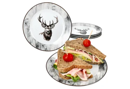MamboCat Frühstücksteller 6er Set Alois Kuchenteller Porzellan - Elegante Frühstücksteller aus hochwertigem Porzellan, ideal für stilvolle Frühstücke mit bis zu 6 Personen, mit ansprechendem Hirsch-Motiv.