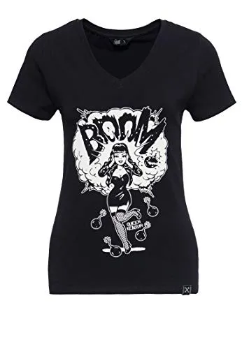 QueenKerosin Print-Shirt Boom mit V-Ausschnitt