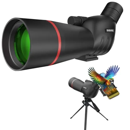 BIBIRE 25-75×60 Spektiv mit Stativ-Handyadapter für die Vogelbeobachtung | FMC & BAK4-Prisma-Spektiv – Wasserdichtes, kompaktes Spektiv – Monokulares Fernrohr zur Wildbeobachtung und Jagd (schwarz)