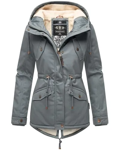 MARIKOO Damen Winterjacke Manolya Stormy Blue XXL - Funktionsjacke mit kuscheligem Teddyfutter und modischen kupferfarbenen Details – ideal für kalte Wintertage und vielseitig kombinierbar.