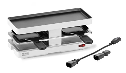 Stöckli Raclette Twinboard Plus Weiss, 0010.70 - Erweiterungsgerät für bis zu 10 Portionen, inklusive Verbindungskabel und antihaftversiegelter Grillplatte – ideal für gesellige Abende.
