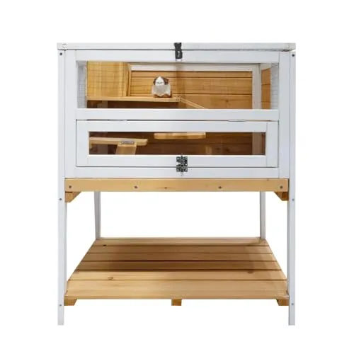 HTI-Living Kleintierkäfig Gino Deluxe - Holz-Käfig für Hamster und Kleintiere mit 3 Ebenen, ideal für artgerechten Auslauf und einfache Reinigung durch aufklappbares Dach.