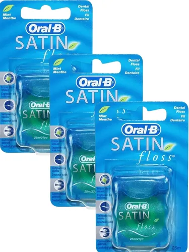3x Oral-B Satin Floss Zahnseide a 25m Zahnseide mit Minze gegen Mundgeruch