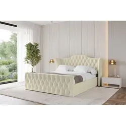 ALTDECOR Polsterbett ZORAN-Z 140x200 Beige mit Stauraum und Matratze H3/H4 - Modernes Polsterbett mit geräumigem Stauraum – ideal für jeden Schlafraum. Genießen Sie elegantes Design und optimalen Komfort durch die hochwertige Matratze und das bequeme Kopfteil.