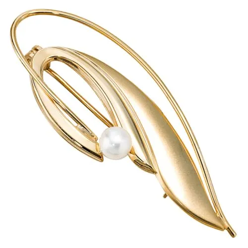 Brosche Anstecker Süßwasser-Zuchtperle & 585 Gelbgold Goldbrosche Damen