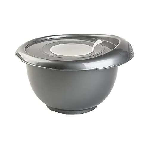 Gariella 1x anthrazit Back-/Rührschüssel mit zweigeteiltem Deckel Quirltopf Salatschüssel rutschfest Silikonfüße Einhandgriff Ausgießer Kunststoff
