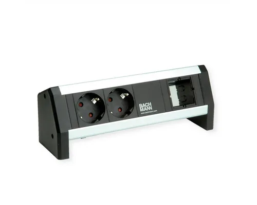 Bachmann DESK 2xCEE7/3 1xCM GST18 Steckdosenleiste - Praktische Steckdosenleiste mit 2 Schutzkontaktsteckdosen und 1 leerem Custom Module für individuelle Anpassungen. Ideal für den Arbeitsplatz.