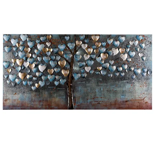 Wandbild Metallbild 3D Herzbaum blau 140x70cm Bild handgefertigt