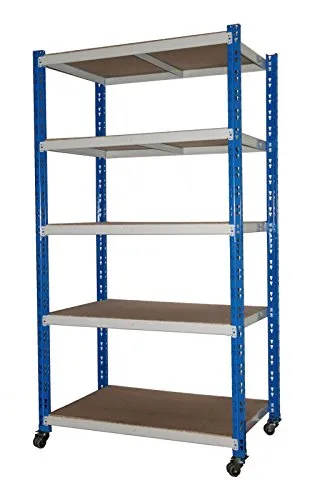 SZAGATO Rollregal - 5 Böden aus Stahl, 100 x 188 x 60 cm - Werkstatteinrichtung mit 5 stabilen Böden, ideal für Lager und Büro. Belastung pro Fach bis zu 100 kg, robustes Stahlmaterial und inklusive Montagematerial.