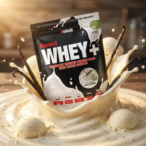 Sinob Honest Whey+ Banane Schokolade 820g - Proteinreicher Mahlzeitenersatz mit Molkenprotein und BCAAs, ideal für eine ausgewogene Ernährung. Vegane Option, hergestellt in Deutschland.