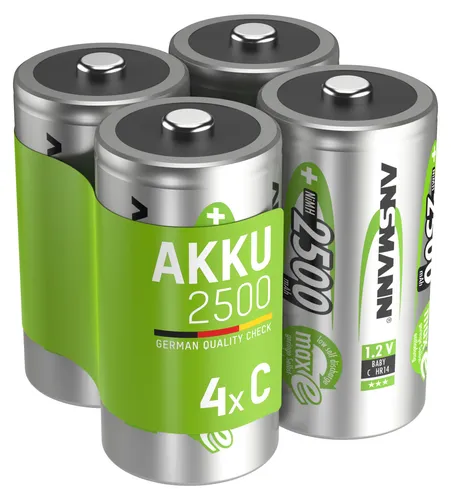 ANSMANN Akku C 2500mAh Baby NiMH 1,2V – 1000x wiederaufladbar (4 Stück)