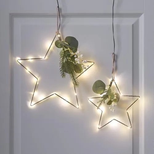 Lights4fun 2er Set Beleuchtete Weihnachtsterne mit Grün | batteriebetrieben & mit Timer | Weihnachtsbeleuchtung Fensterdeko | Leuchtstern Innen Weihnachten | 2 Größen