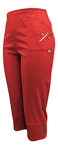 Sockenhimmel Kurze Hosen Damen Sommerhosen Bermuda 7/8 Schlupfhose leichte Stoffhose angenehme Caprihose mit Taschen (38-40, Rot)