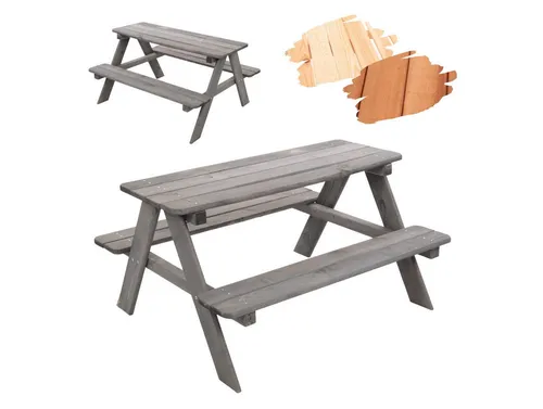 Modo24 Garten-Kindersitzgruppe SPS - Massivholz Tisch & Bank für 4 Kinder - Gartenmöbel-Set aus FSC-zertifiziertem Kiefernholz, robust und einfach montierbar, ideal für Kinderpicknicks und Spielzeiten im Freien.