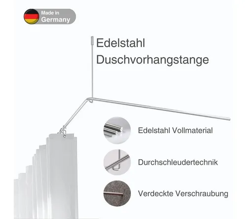 PHOS Duschvorhangstange L-Form 160 x 70 cm aus Edelstahl von PHOS Design