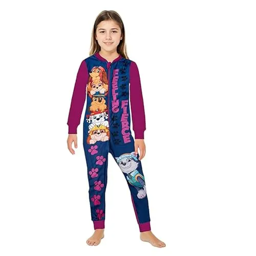 United Labels Paw Patrol Jumpsuit für Mädchen, Blau Pink, 122-128, Fleece Overall Langarm, Einteiler Schlafanzug, Kuschelanzug für Kinder