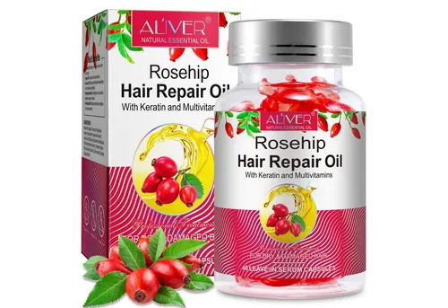 ALIVER Haaröl Hagebuttenöl Wildrosenöl Haarpflege Haarwachstum in Kapseln Bio Vegan, 1-tlg.