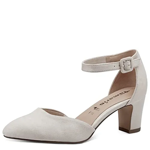 Tamaris Damen Pumps mit Fesselriemen, Beige - Elegante Pumps mit 6 cm Blockabsatz und veganem Obermaterial. Der Fesselriemen sorgt für optimalen Halt und die 