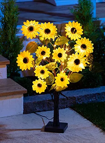 LED Solar Sonnenblume - ca. 60 cm - Solarleuchte Lampe für den Garten künstliche Pflanze beleuchtet