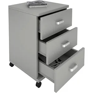 VCM Rollcontainer Tobila 917045, grau mit 3 Schüben - Büro Aufbewahrung & Organisation, mobiler Rollcontainer aus strapazierfähigem Holz mit 3 Schubladen und 4 Leichtlaufrollen für optimale Mobilität.