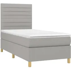 vidaXL Boxspringbett mit Matratze Hellgrau 90x190 cm - Stylisches Boxspringbett für erholsamen Schlaf, mit höhenverstellbarem Kopfteil und mittelharter Matratze für optimalen Komfort. Ideal für kleine Räume!