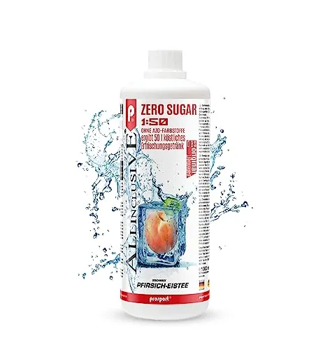 Prosport Allinclusive® Pfirsich-Eistee 1000ml – ZERO SUGAR Sirup mit Vitaminen – Premium Getränkekonzentrat 1:50 – Ohne Zucker, Aspartam & Azofarbstoffe – Perfekt für Wassersprudler