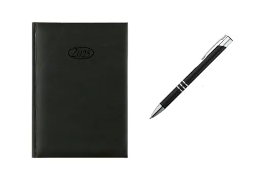 St.Schreibwaren Planner 2025 - DIN A5 Kalender mit schwarzem Metallkugelschreiber