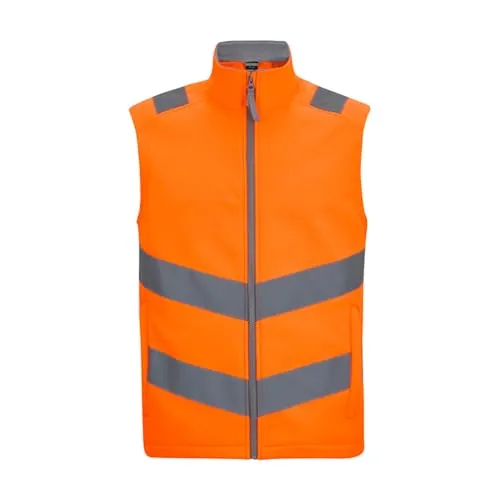 Regatta Professional Herren Hi-Vis Pro Contract Ablaze Softshell Bodywarmer - Wärmender Softshell Bodywarmer in auffälligem Orange mit Fleece-gefüttertem Kragen, ideal für den professionellen Einsatz. Praktische Reißverschlusstaschen sorgen für Sicherheit und Komfort.