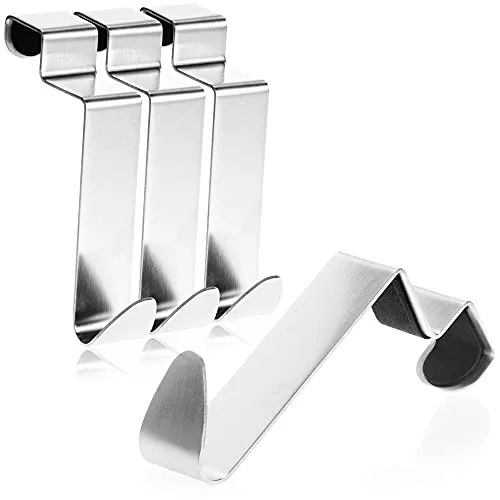 com-four® 4x Türhaken aus Edelstahl - Kleider-Haken mit Schaumstoff-Schutz - Garderobenhaken für Schranktür und Zimmertür innen - 9 cm (04 Stück - Edelstahl - Schaumstoff)