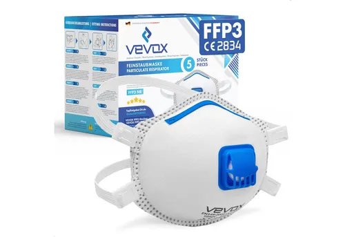 VEVOX FFP3 Atemschutzmasken mit Ventil – 5er Set