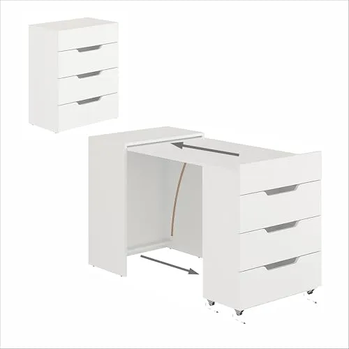 KOMTO FOLDY2 Schreibtisch Weiß mit 3 Schubladen – Kompakter Computertisch für kleine Räume - Der platzsparende Schreibtisch mit 3 Schubladen bietet optimalen Stauraum für Bücher und Zubehör. Klappbar und ideal für Kinderzimmer – einfach aufbauen und bei Bedarf verstauen.