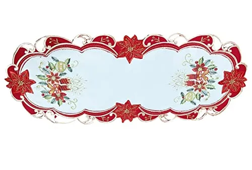 Westernlifestyle Tischläufer Tischdecke Mitteldecke Tischband Weihnachtsdecke Weihnachten gestickt Kerzen rot Weiss (22x55)