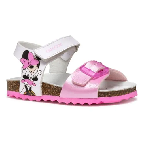 Geox Baby-Mädchen B CHALKI Girl Sandal, White/Pink, 23 EU - Baby Sandalen für Mädchen, atmungsaktiv und leicht, mit schnellem Anziehen und verstellbarem Riemen für optimalen Komfort.