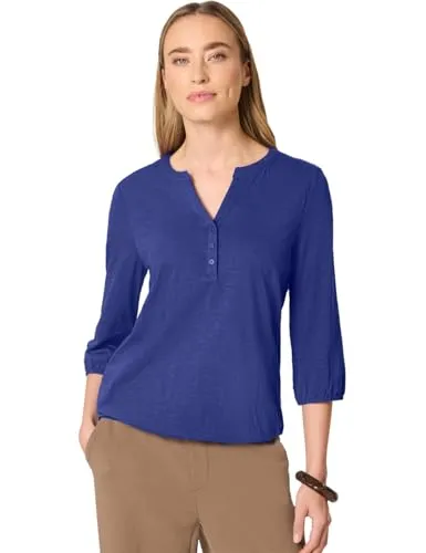Damen 3/4-Arm Shirt mit Split Neck und Knöpfen