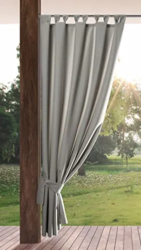 Eurofirany Garden Outdoorvorhang mit Schlaufenschal, 155x200 cm - Outdoorvorhang in Hellgrau, wasserdicht und winddicht, idealer Sichtschutz für Terrasse, Pavillon oder Balkon. Einfache Montage durch selbstklebende Klettverschlusslaschen.