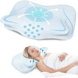 Nackenstützkissen, Orthopädisches Memory-Foam-Kissen, Nackenkissen, Schlafkissen, für Rücken-, Bauch und Seitenschläfer, Bauchschläfer, Ergon... - Blau